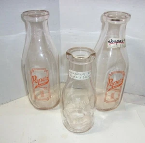 Vintage Milk Bottle Pope's Dairy Waupaca Farm Wisconsin Lot of 3 - Imagen 1 de 6