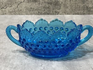 1960’s Fenton Art Glass Blue Hobnail Sugar Bowl Ruffled Edges Colonial Blue - Bild 1 von 9