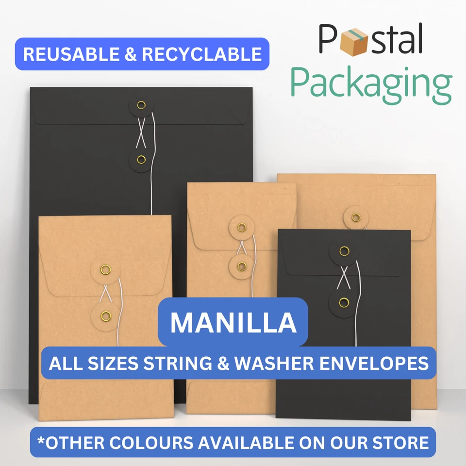 ALL SIZES MANILLA Brown String & Washer Envelopes Button Tie Card REUSABLE - Image 1 of 4