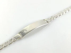 925 Sterling Silver Personalised Ladies Curb ID Bracelet Diamond 7.5" - Picture 1 of 6