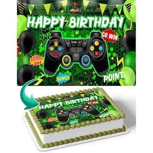 GameOn Gamer 1/4 Sheet Edible Cake Image Frosting Topper Happy Birthday Party - Picture 1 of 1