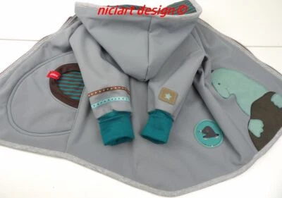 niciart design ♥ SOFTSHELLJACKE hellgrau♥ KINDER SOFTSHELL JACKE ♥ MAULWURFnnn - Bild 1 von 4
