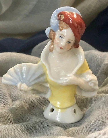 Miniature 1930s GERMAN Porcelain Pincushion Half Doll Cover