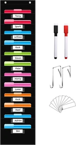 12 Pockets Storage Pocket Chart with 12 Nametag Pockets,Hanging Wall File Organi - Picture 1 of 7