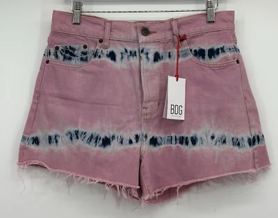 NUEVO CON ETIQUETAS BDG Urban Outfitters PAX Pantalones Cortos Mujer 30 Rosa Azul Tie-Dye Corte Alto Foto 1 de 4