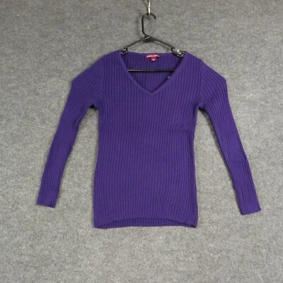 Suéter Jessica London para mujer 12 púrpura manga larga cuello en V tejido algodón acanalado Foto 1 de 4