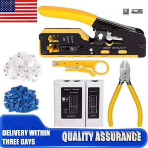 RJ45 Crimp Network Crimper Cat5 Cat6 Cat7 Tool Kit Ethernet Pass through Crimper - Afbeelding 1 van 9