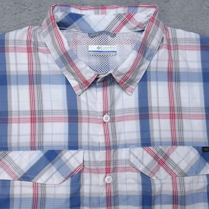 Columbia Omni-Shade Vented Button Shirt Men Large Blue Plaid Long Sleeve Fishing - Picture 1 of 18