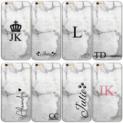 PERSONALISED INITIALS NAME PHONE CASE MARBLE HARD COVER FOR GOOGLE ALCATEL ASUS - Image 1 of 4
