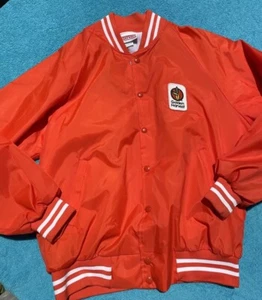 Vtg Orange & White Satin Sports Style Jacket Golden Harvest Lg Fleece USA - Picture 1 of 18