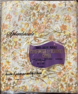 New Vintage 1980s Splendorcale Duvet Blanket Comforter Cover Orange Floral Retro - Picture 1 of 6