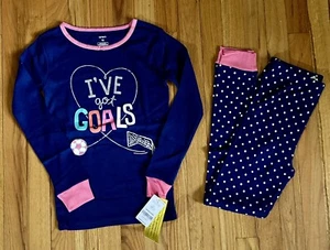 Carter's Girls 2 Pc Cotton Pajama PJ Navy Pink Soccer Sz 10 NWT - Picture 1 of 1