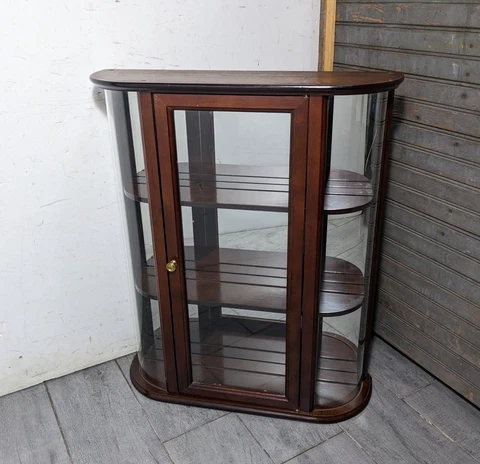 Vintage Bombay Company Curved Glass Wall Curio Shelf Cabinet with Mirror Cover