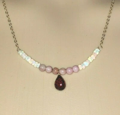 Collar Oro Amarillo 14k Relleno Ópalo Etíope, Granate y Ópalo Rosa Peruano 18" Foto 1 de 4