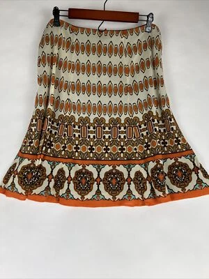 Falda Nicole Miller Mujer Naranja Marrón Forrada Georgette Estampado Geométrico Talla 14 Foto 1 de 2