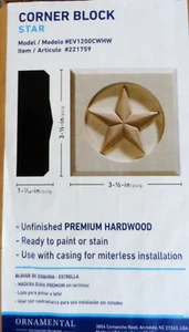 Ornamental Mouldings 3.5" x 3.5" Unfinished Hardwood Wood Corner Block Star - Picture 1 of 5
