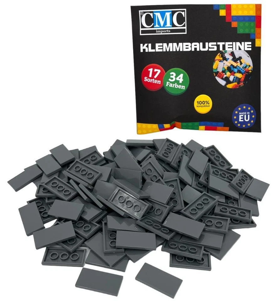 CMC 50 Klemmbausteine Bausteine Fliesen 2x4 Noppen Kacheln Fliese Bricks dunkel Grau