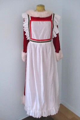 Commercial grade Mrs Santa Claus costume 4-pc velvet dress apron wig cap M/L - Image 1 of 4