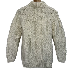 Vintage Baloglou Bros Women's L Cableknit Sweater Ivory Wool Handmade Turtleneck - Picture 1 of 7