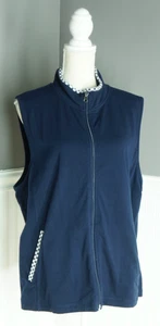 Talbots blau Gingham-Besatz ärmellose Weste durchgehender Reißverschluss leicht Stretch Größe 2X - Bild 1 von 4