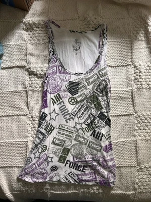 Y2K Delia’s Purple and Black Graphic Print Racerback Tank Top Junior’s Large - Image 1 of 4