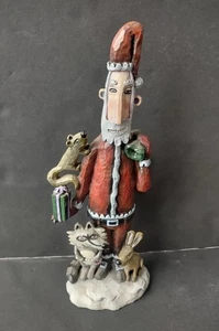 10" Volkskunst Weihnachtsfigur - schlanker Weihnachtsmann mit Waldtierwesen - Bild 1 von 12
