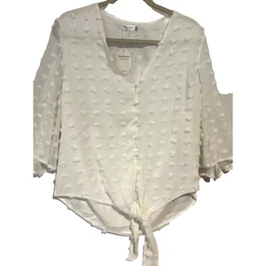 Neu Damen Top Bindeband vorne Schweizer Punkte weiß fließend V-Ausschnitt Gr. M Boho Fee romantisch - Bild 1 von 9