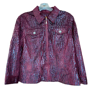 Ruby Rd burgundy red black crocodile alligator style Jacket size 10 very cool! - Picture 1 of 8