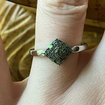 Natural Green Diamond Sterling Silver Ring Size 8 - Image 1 of 4