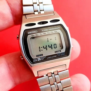 Seiko Alarm Chronograph Watch LCD Rare A257-5009 Cal A257 Bracelet Mens - Picture 1 of 9