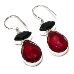 Mozambique Garnet, Spinel Gemstone 925 Sterling Silver Jewelry Earring 1.81" - Picture 1 of 5