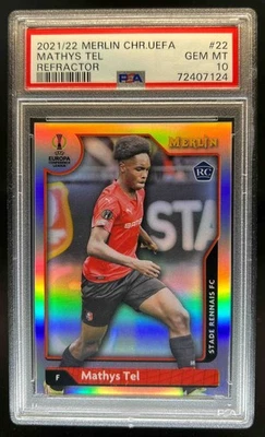 2021-22 Topps Merlin Chrome UEFA Mathys Tel RC Refractor Rookie #22 PSA 9 - Image 1 of 2