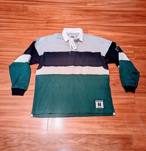 Vtg 90s Izod Rugby Polo Deadstock Shirt sz L Blue Green Colorblock 90s Y2K NWT - Picture 1 of 13