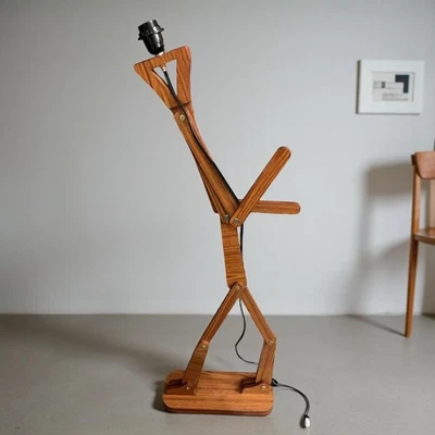 Human-Shaped Adjustable Wooden Floor Lamp Sculptural Design Without Shade - Image 1 of 4