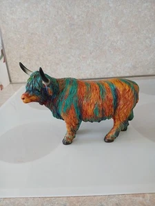 Colorful Native American Multi-Colored Highland Cow 6 1/2" tall - Picture 1 of 7