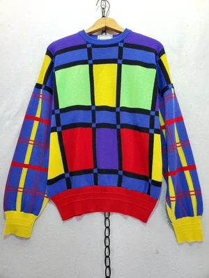 VTG 80s Gianni Versace White Label Mondrian Style Long Sleeve Wool Sweater IT L - Image 1 of 4