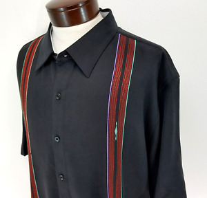NAT NAST 100% Silk Black ROCKABILLY Shirt Embroidered Men's XXL $155 NEW FLAW *