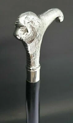 Bastone da passeggio in legno vittoriano manico testa di leone argento ottone... - Immagine 1 di 4