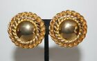 Elegant Vintage 1980'S Couture Large Bold Golden Metal With Chain Clip Earrings