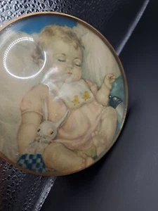 Vtg Baby Bubble Frame WALL PLAQUE Picture Convex Nursery Glass Peter Watson - Picture 1 of 9
