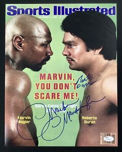 Marvelous Marvin Hagler Signed Photo 11x14 SI Boxing Roberto Duran Autograph JSA