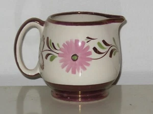 Gray's Pottery Copper Lusterware Creamer Leaves Pink Flower 3.5" 8oz. - Picture 1 of 3