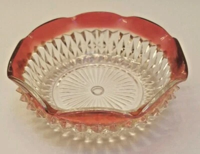 Indiana Glass Diamond Point Ruby Red Rim Trifle Candy Dish Cigar Ash Tray - Image 1 of 4