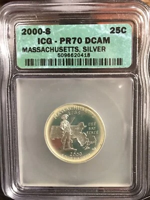 2000 S Silver 25C Massachusetts State Quarter PR70DCAM ICG - Image 1 of 2