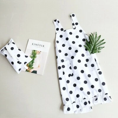 Women Spotted Ruffle Pocket Waterproof Apron Pinafore Dress Home Cook Workwear - Image 1 of 4