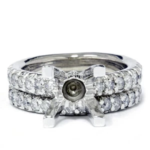 1 1/2ct Pave Diamond Engagement Briald Ring Set Setting Solid 14K White Gold - Picture 1 of 5