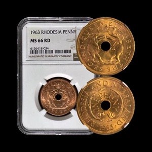 RHODESIA. 1963, Penny - NGC MS66 - Top Pop 🥇 Nyasaland, Elephants 034 - Picture 1 of 5