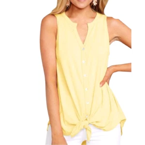 Style & Co Henley Tie-Front Tank Summer Top Lemon Meringue Large - Picture 1 of 3