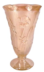 Jeannette Iris & Herringbone Vase Floragold Glass Iridescent 9in. Vintage Retro - Picture 1 of 5