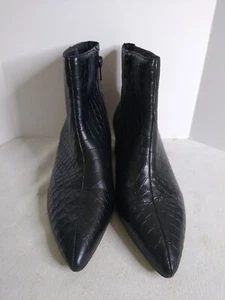 Women's Corso Como Italian Leather Snakeskin Black Pointed Toe Boots 5.5 - Picture 1 of 9